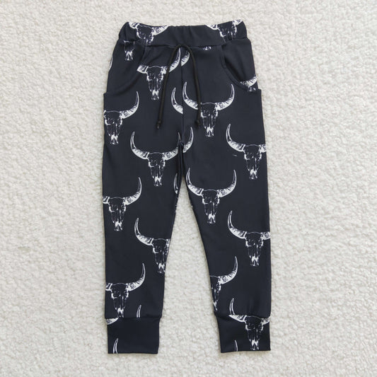 Kids black cow skull print pants P0091