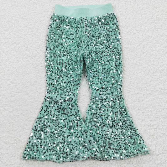 Girls green sequin bell bottom pants  P0109