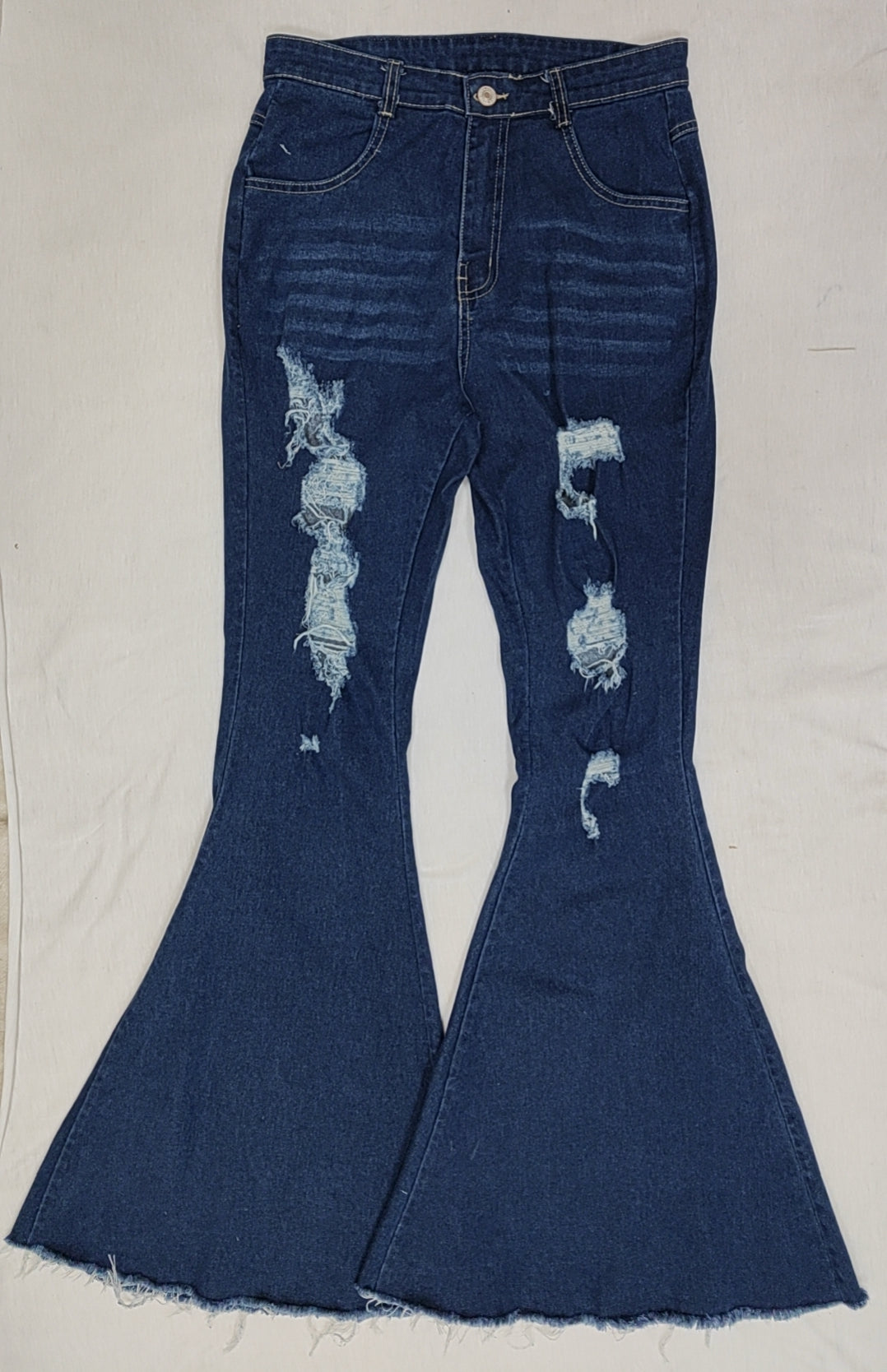 Adult navy denim Hole bell bottom jeans    P0118