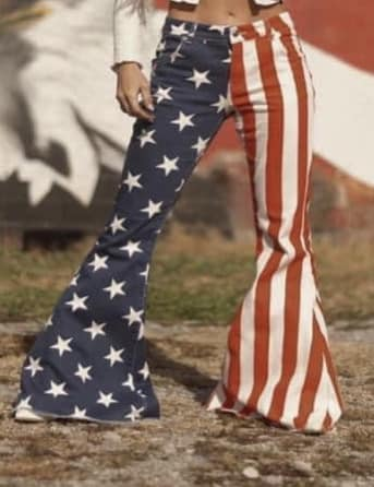 P0119 Adult star & stripes denim 4th of July bell bottom jeans