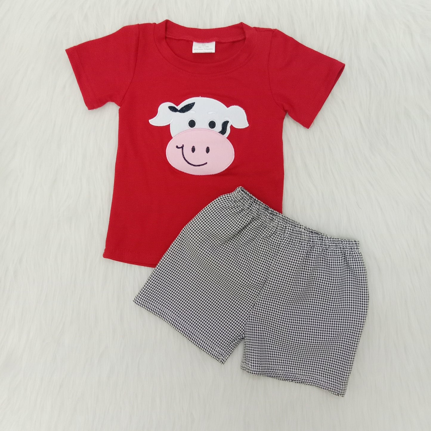 Boys summer cow print embroidery outfits   D13-1