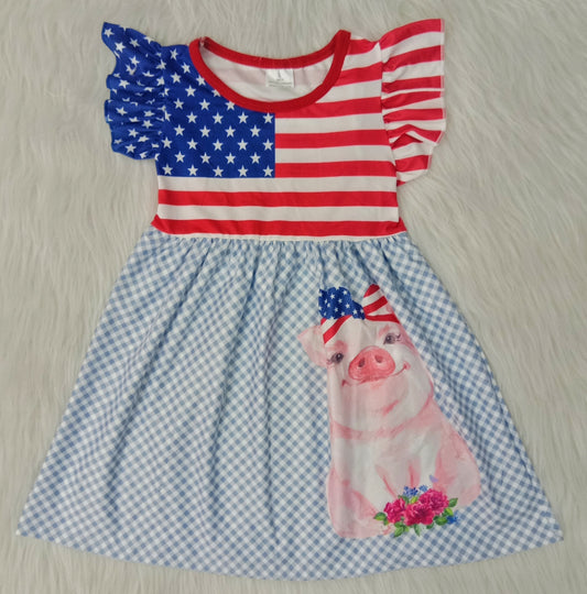 Flutter sleeve 4th of July dress A6-13