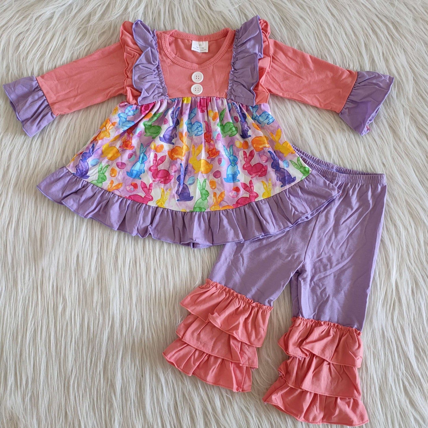 (Promotion)Long sleeve ruffles bunny capris outfits 6 A14-16