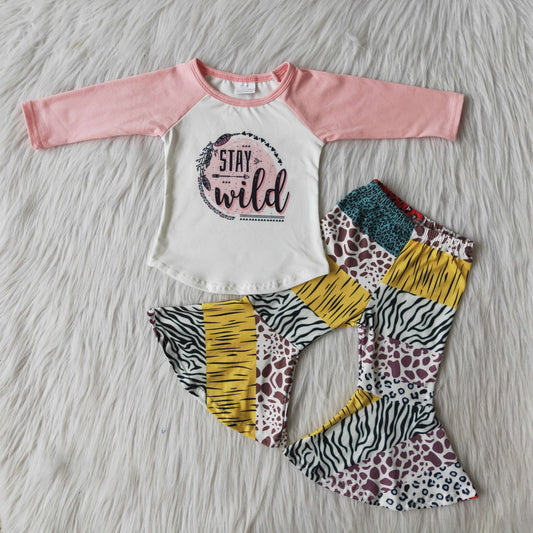 (Promotion) 6 B4-36 Sray Wild Print Girls Bell Pants Clothes Sets