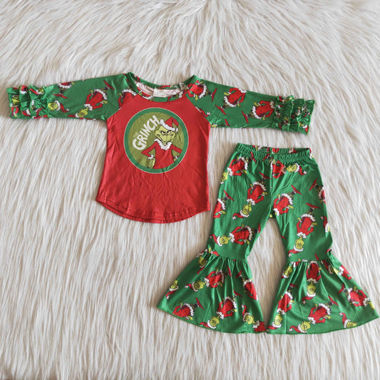 (Promotion)6 A13-20 Green Christmas Frog Girls Bell Pants Outfits