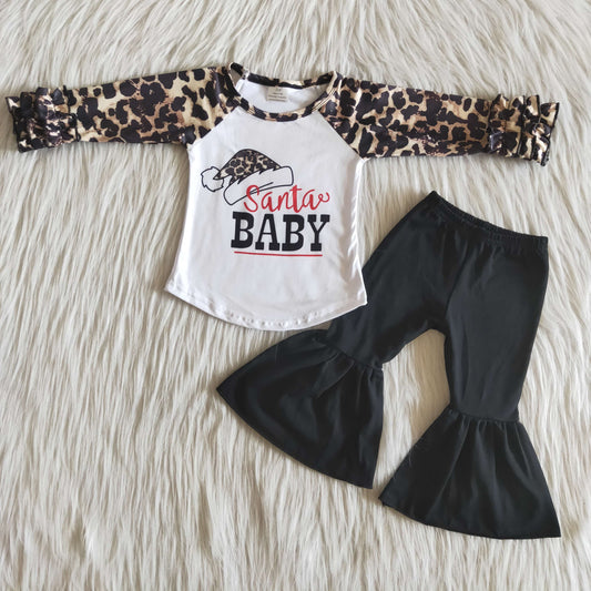 (Promotion) Santa Baby Leopard Black Bell Pants Christmas Outfits   6 A17-30