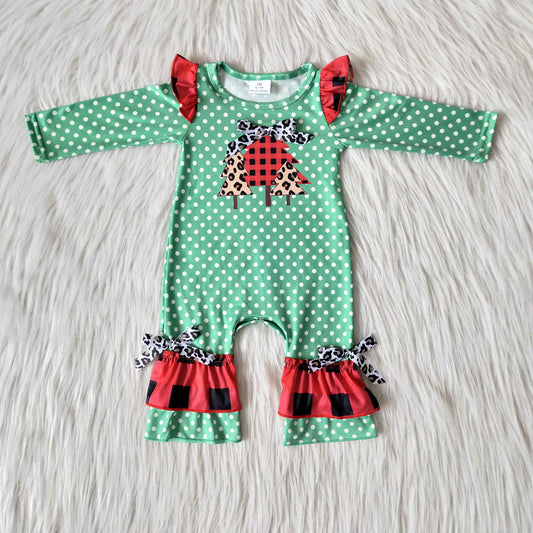 (Promotion) 6 A1-26-2 Christmas Tree Green Dots Baby Girls Romper