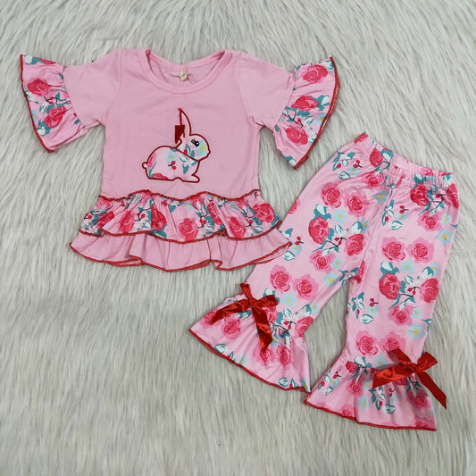 Short sleeve capris Easter embroideried outfits