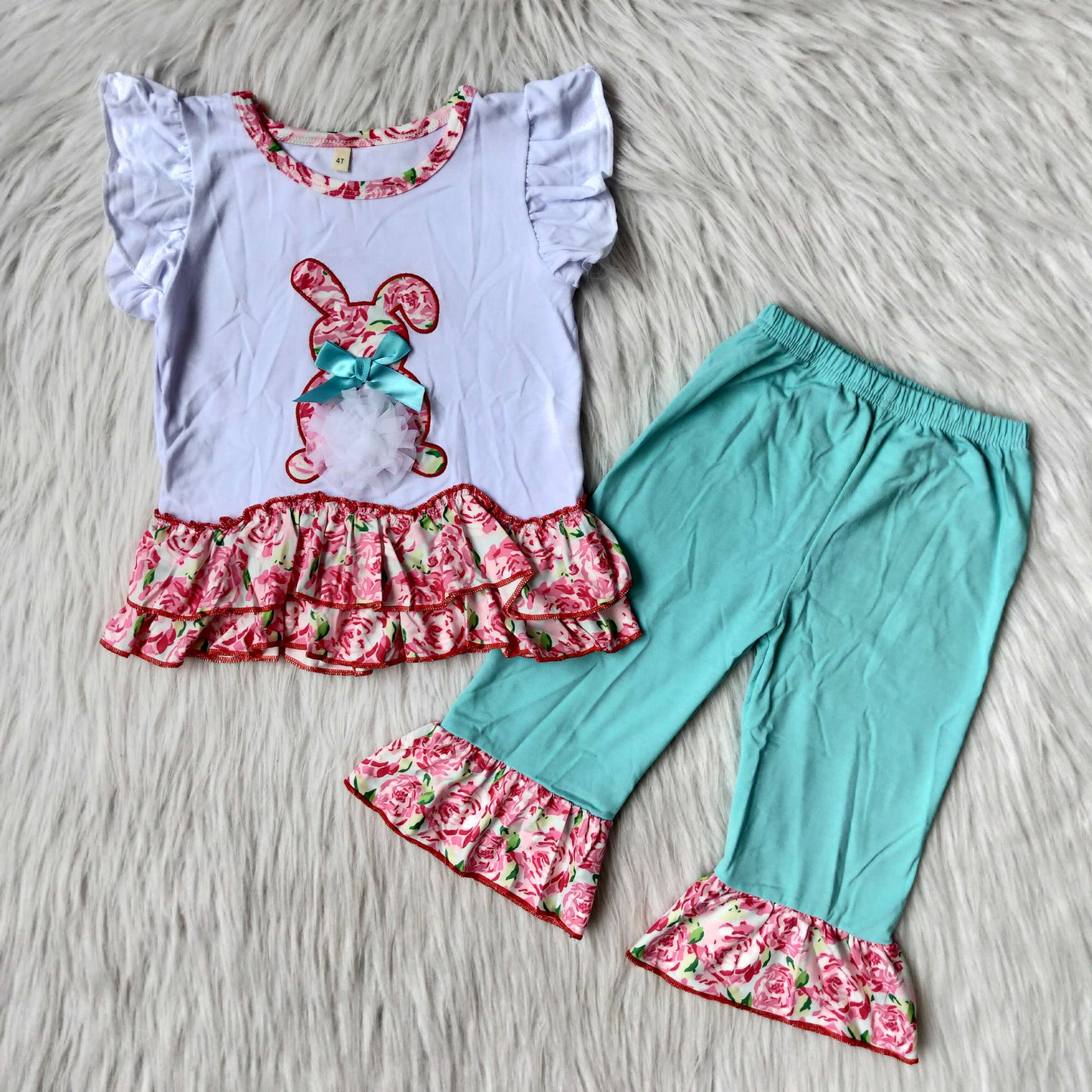 Flutter sleeve capris Easter embroideried outfits