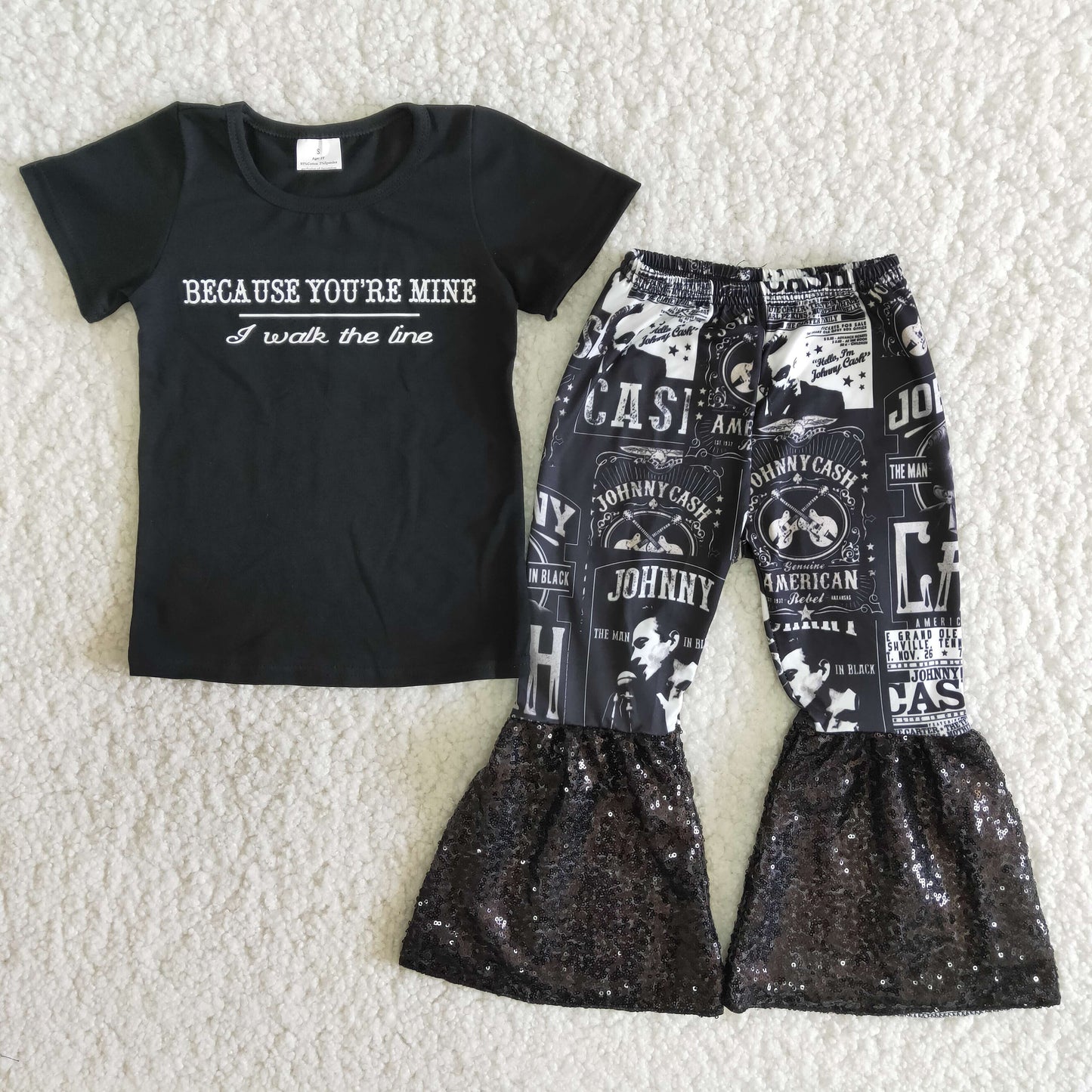 Short sleeve singer print bell bottom pants outfits C6-13