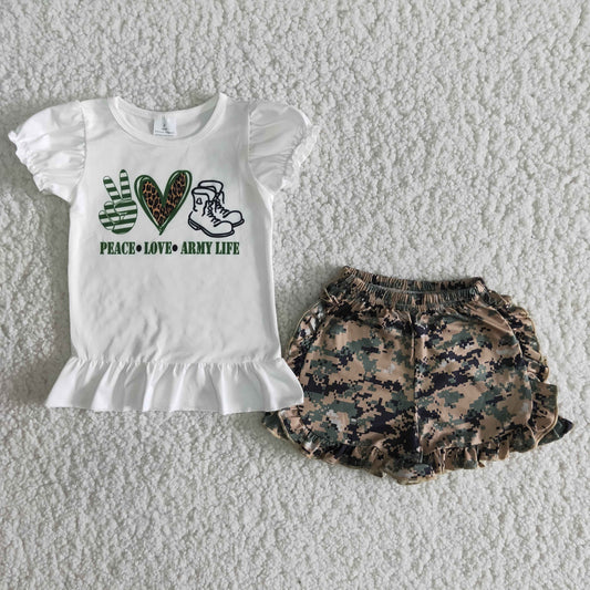 Girls summer camo print ruffle outfits  B8-14