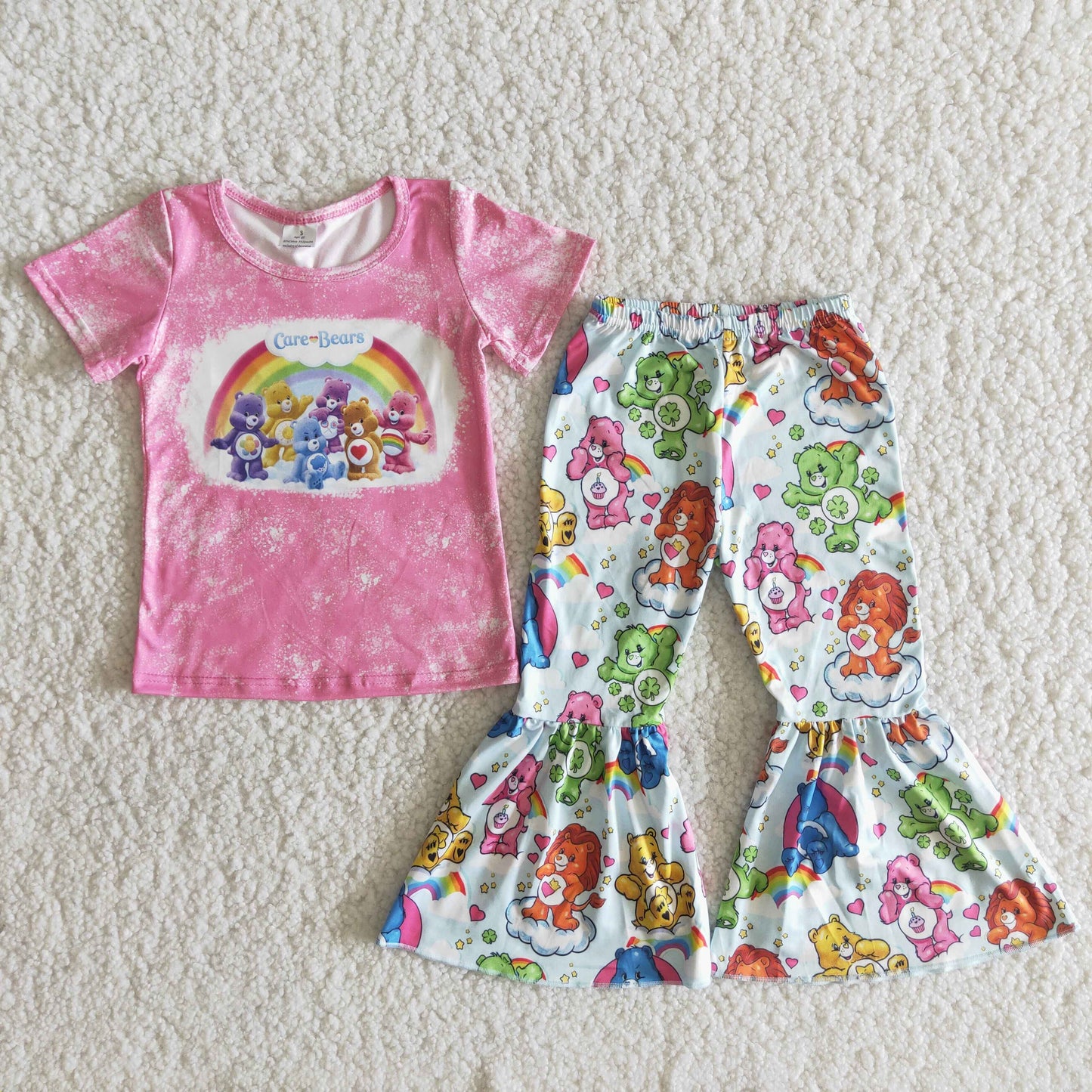 Girls rainbow bear print bell bottom pants outfits B4-22