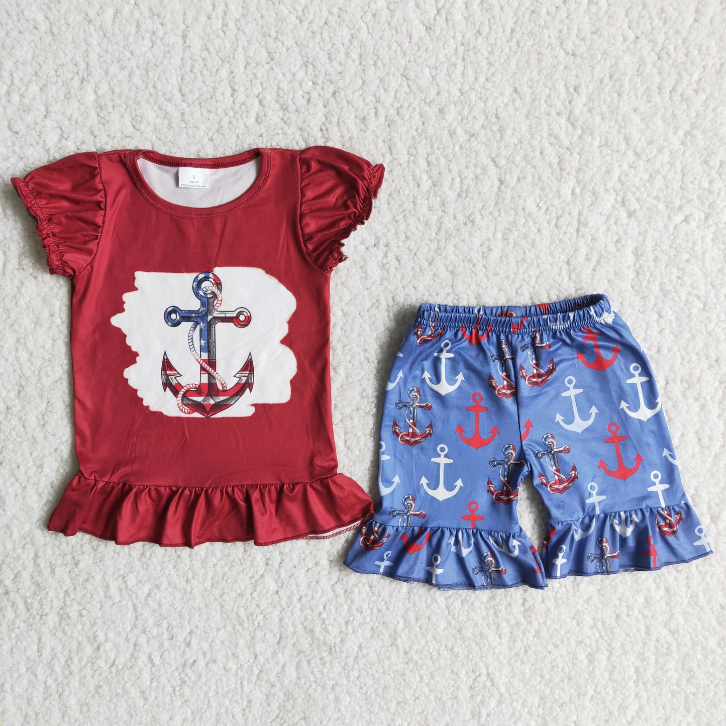 (Promotion)Short sleeve ruffles shorts 4th of July outfits