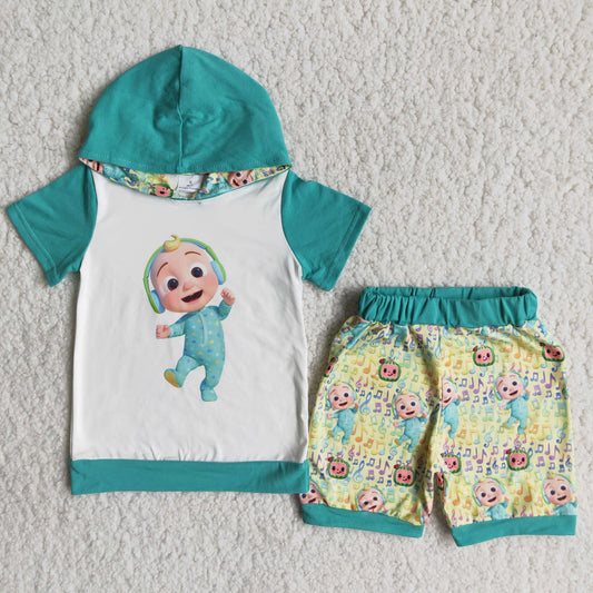 (Promotion)Boy's hooded shorts cartoon summer outfits  A15-15