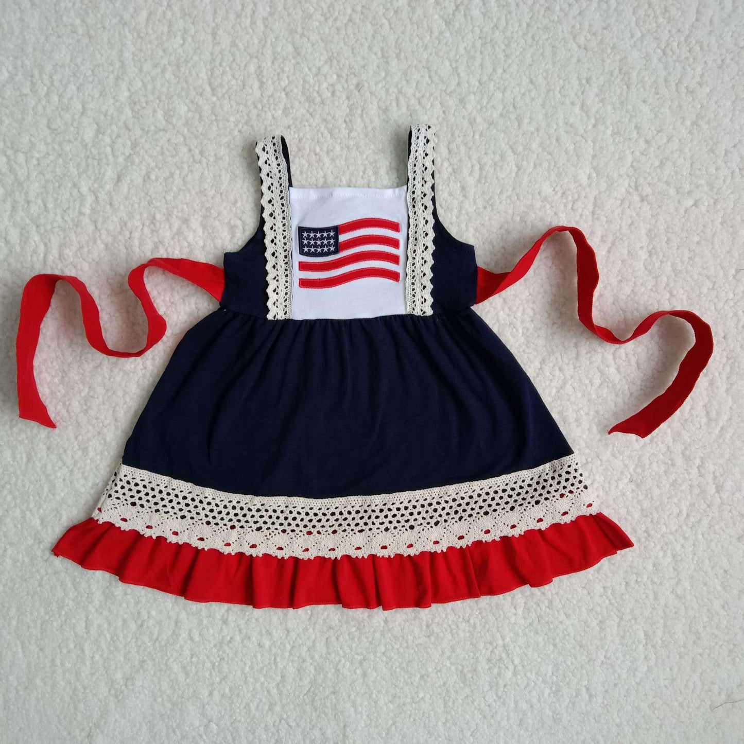 Sleeveless cotton embroideried 4th of July dress  A9-3