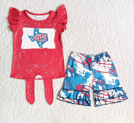 (Promotion)Short sleeve ruffles shorts 4th of July outfits