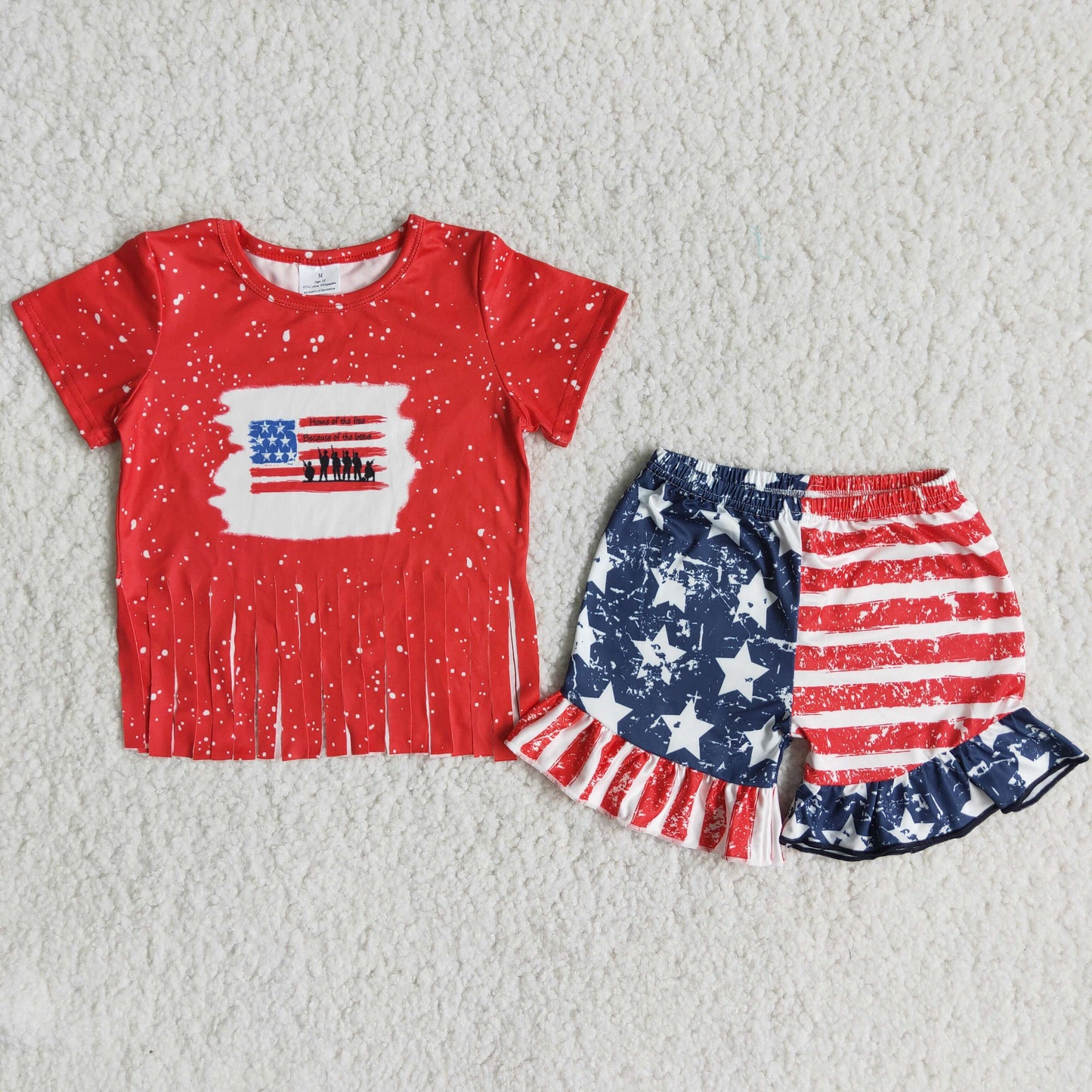 (Promotion)Short sleeve ruffles shorts 4th of July outfits