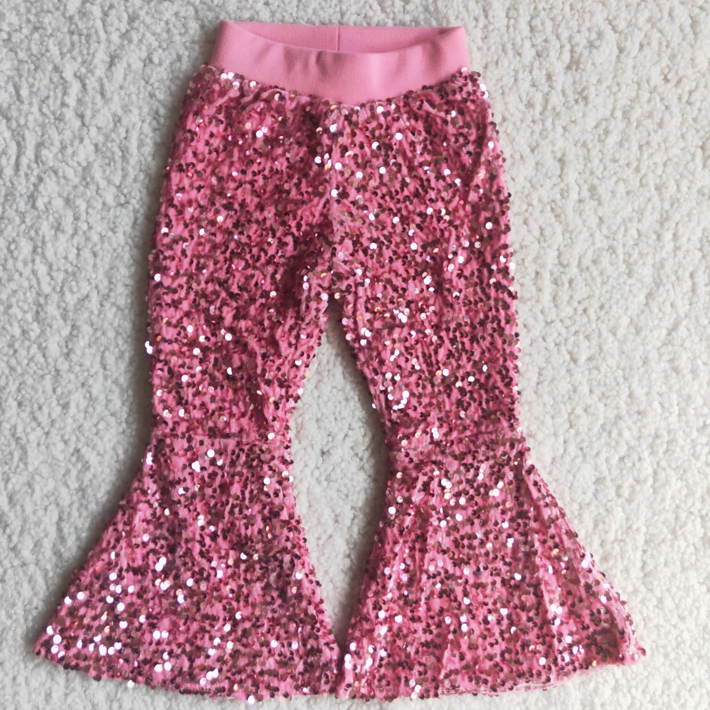 Sequined Pink Bell Bottom Pants D5-27