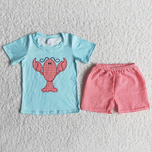 (Promotion)Boys short sleeved crawfish print summer outfits A8-3