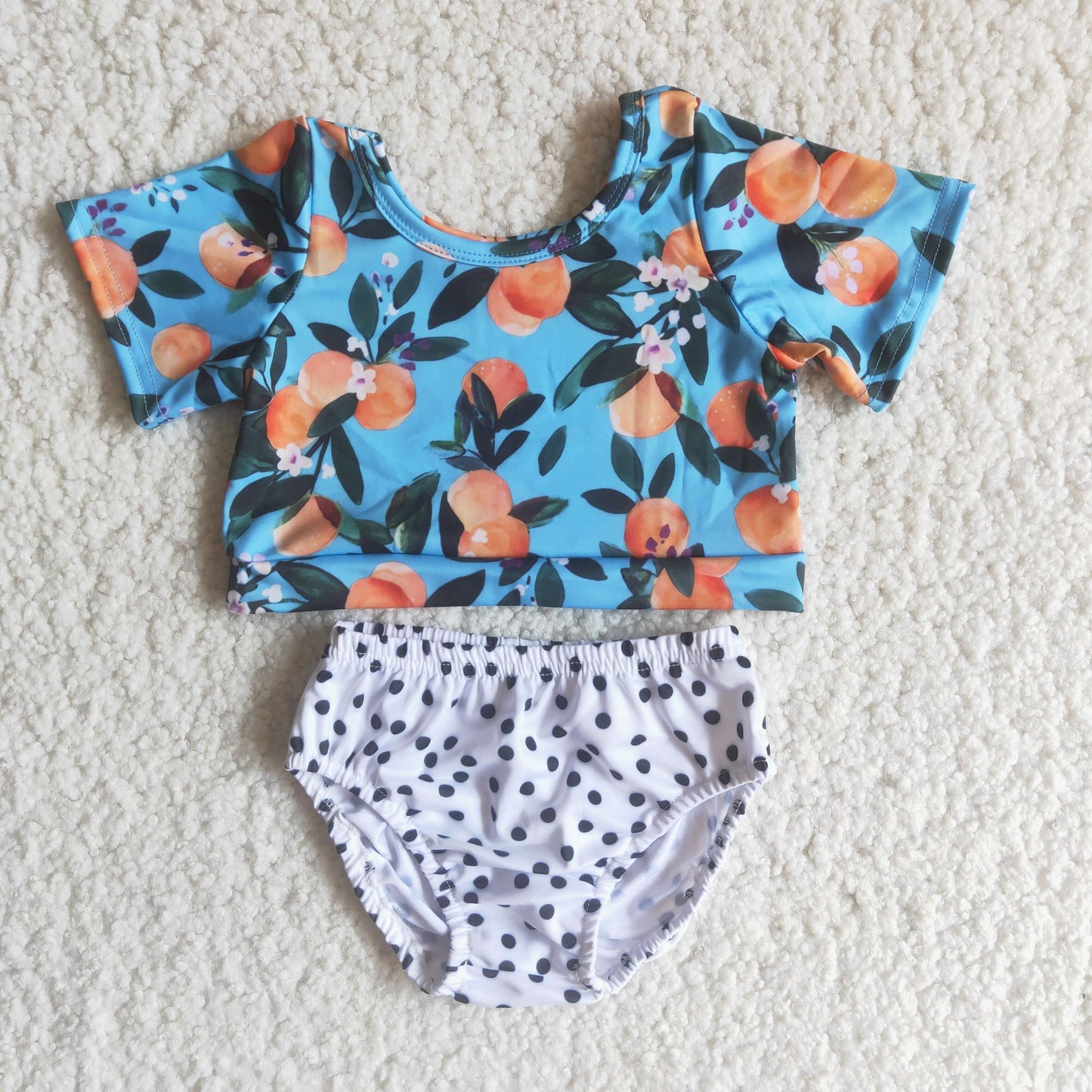 Girls short sleeve Peach print swimsuit C13-3