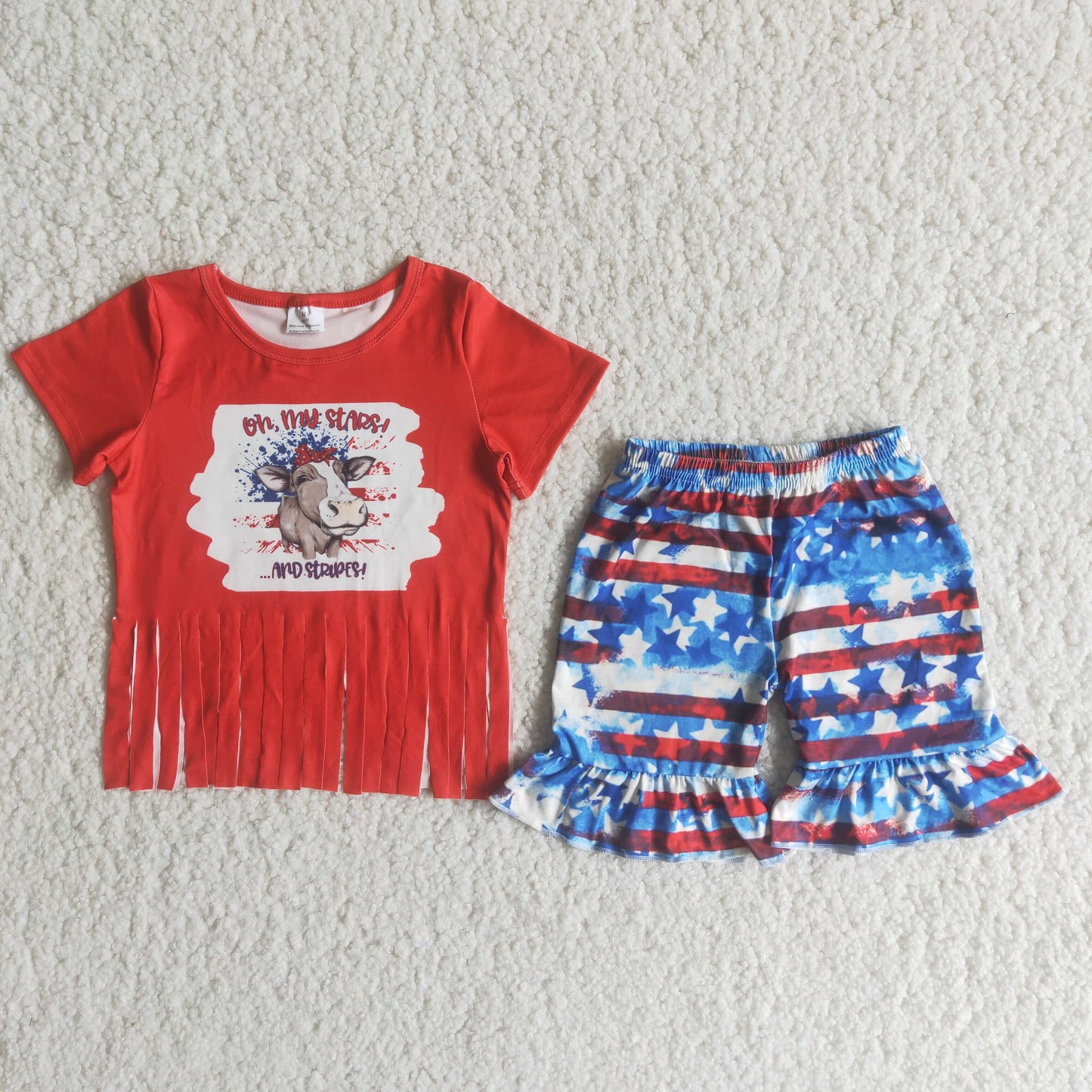 (Promotion)Short sleeve ruffles shorts 4th of July outfits