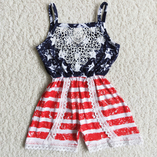 (Promotion)Stars Stripes Print Baby girls 4th of July jumpsuits