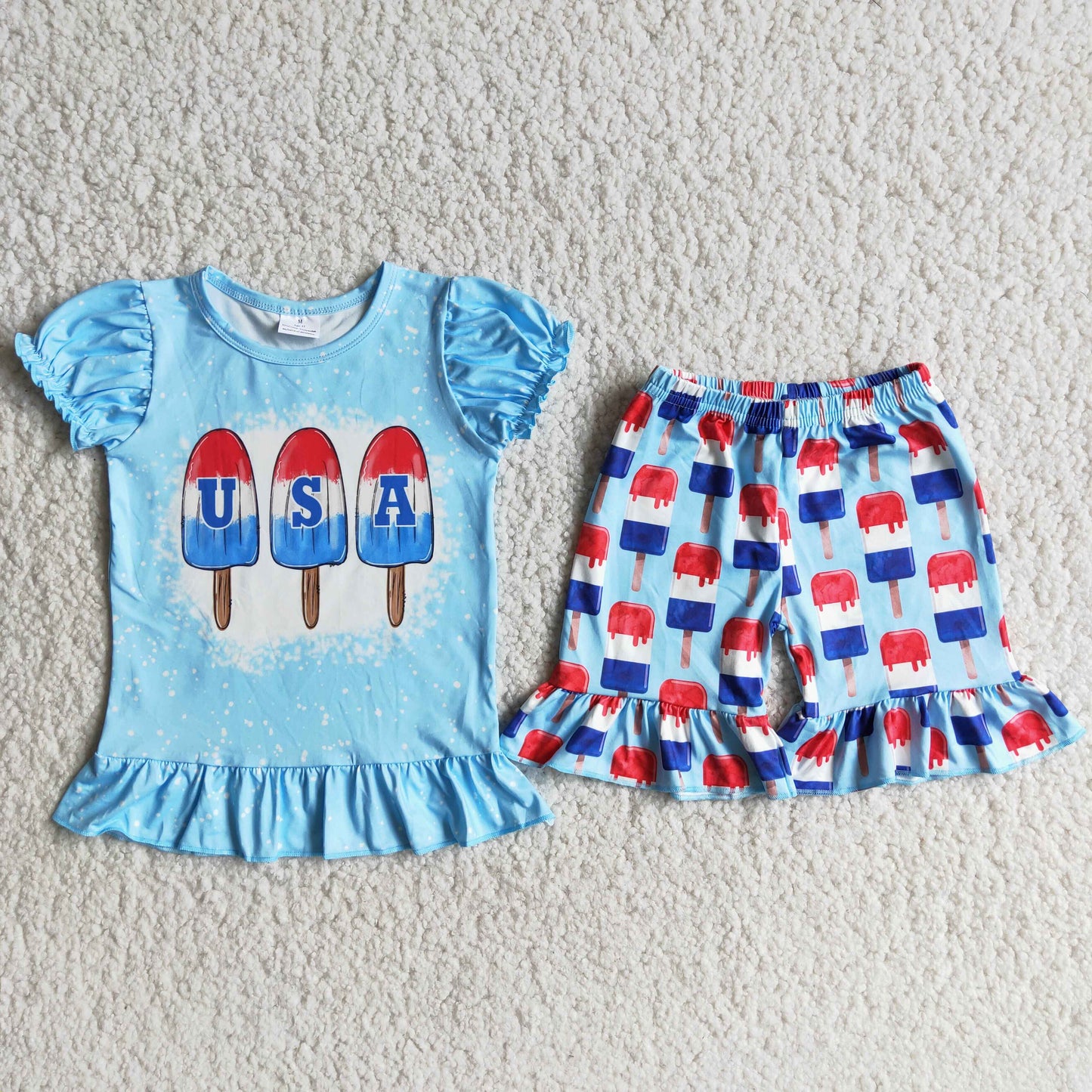 Short sleeve ruffles shorts 4th of July outfits  D9-29