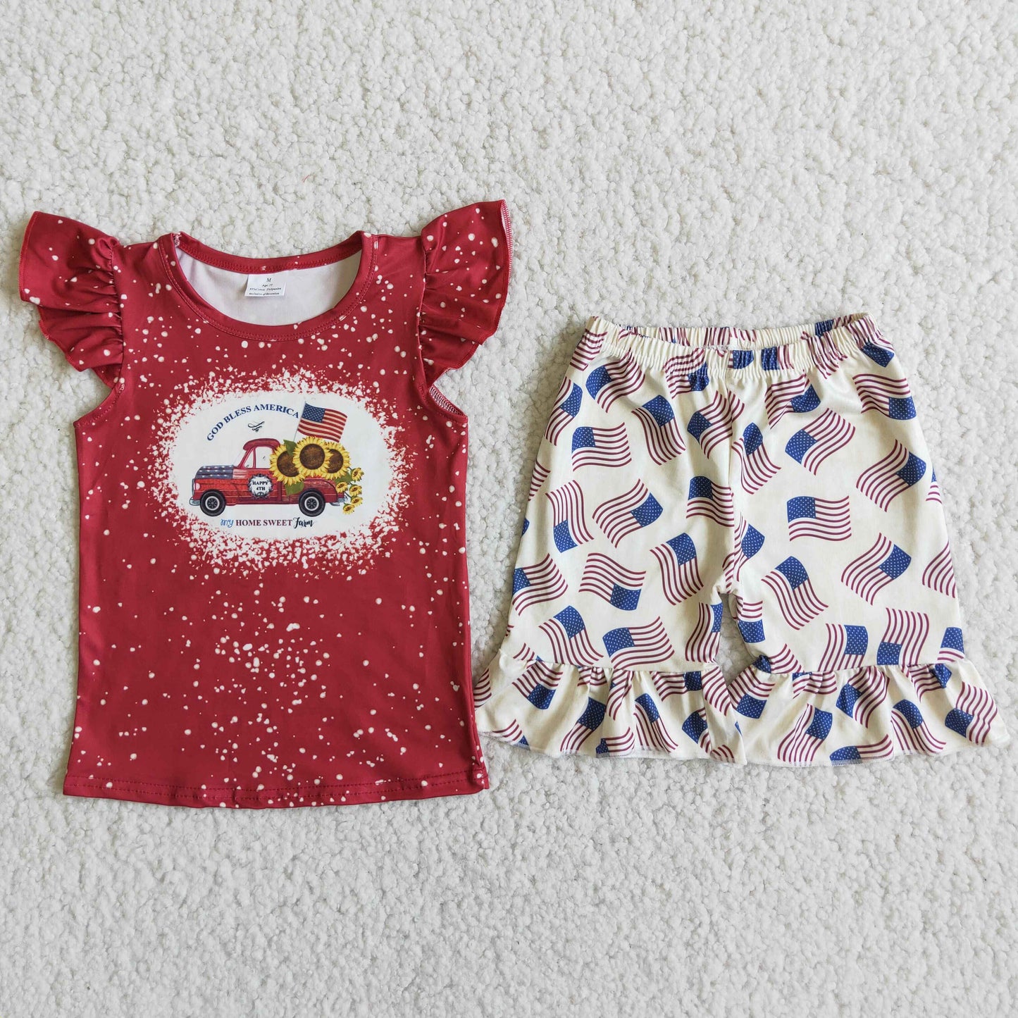 (Promotion)Short sleeve ruffles shorts 4th of July outfits