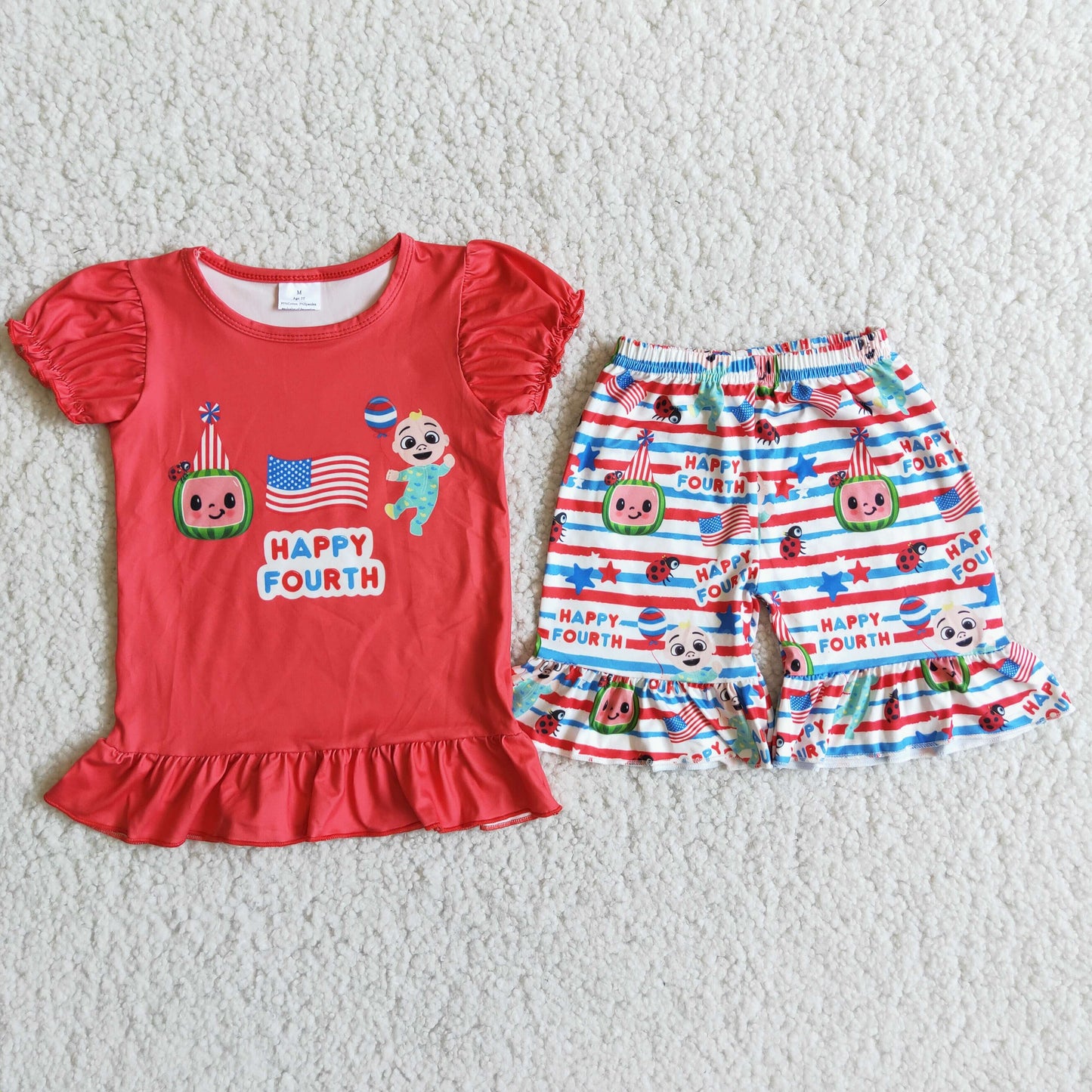 (Promotion)Short sleeve ruffles shorts 4th of July outfits