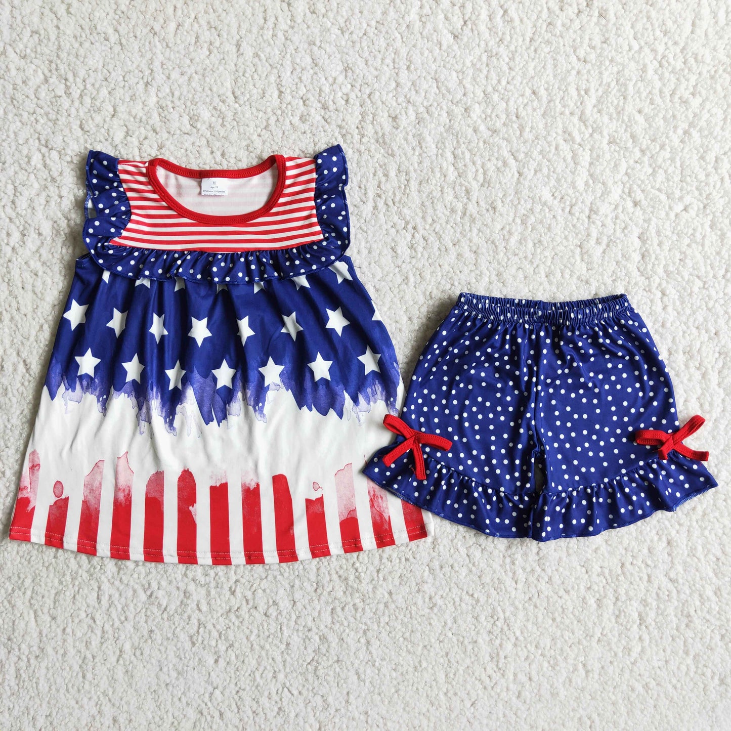 Short sleeve ruffles shorts 4th of July outfits D8-19