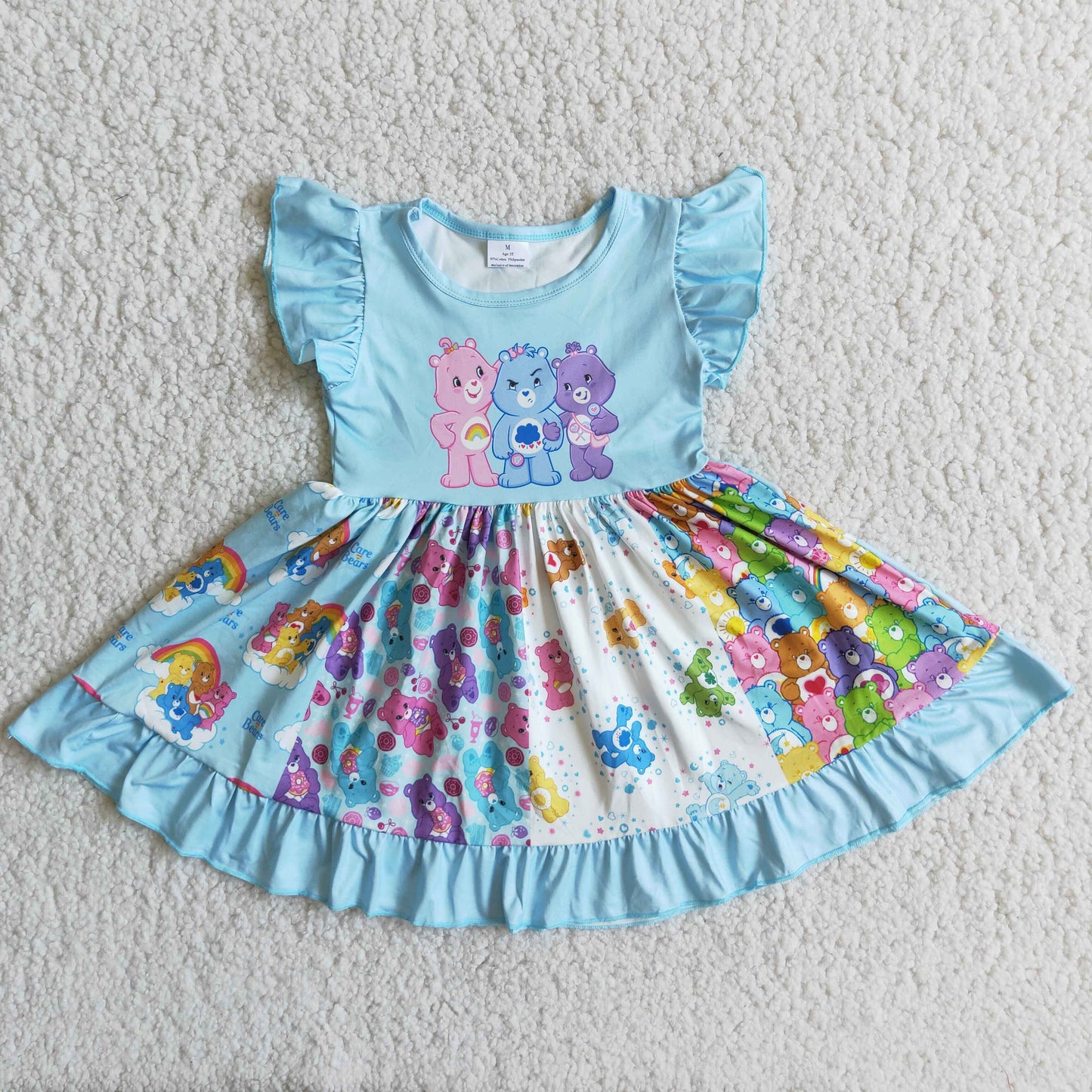 (Promotion)Girl Blue Bear Patchwork Twirl Dress D9-18