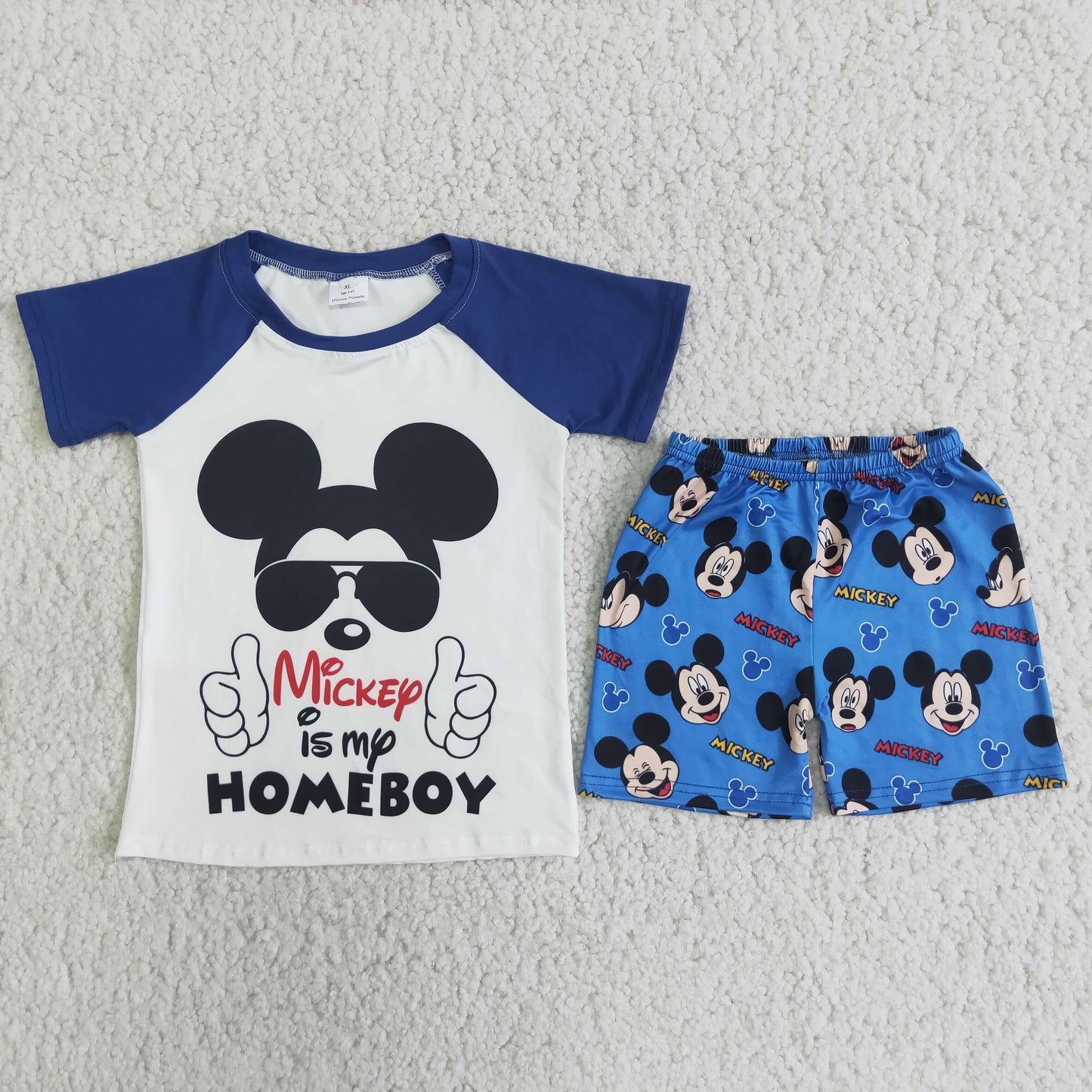 (Promotion)Boys blue cartoon mouse short sleeve raglan shirt summer outfits