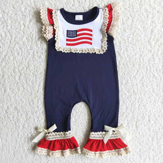 Flutter sleeve embroideried 4th of July romper