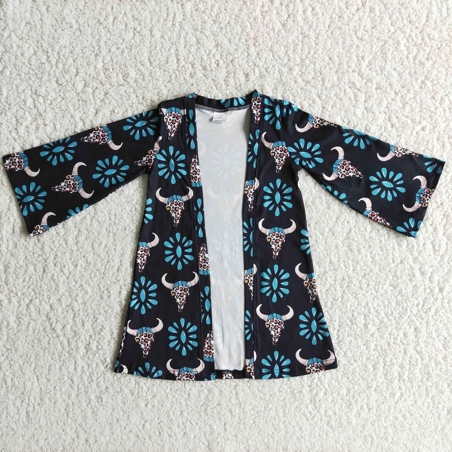 (Promotion)Baby girls turquoise cow skull western cardigan    6 B4-14