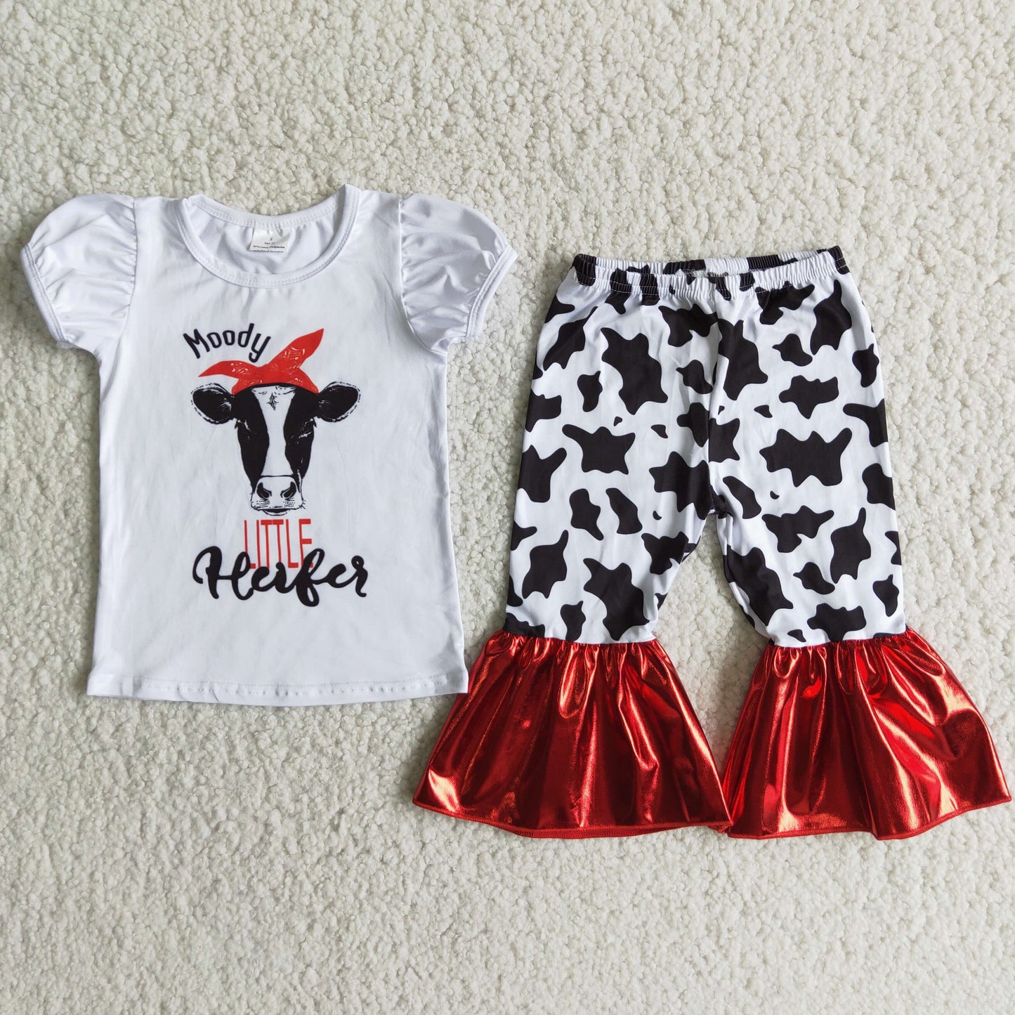 Moody heifer print bell bottom capri pants outfits  B13-1