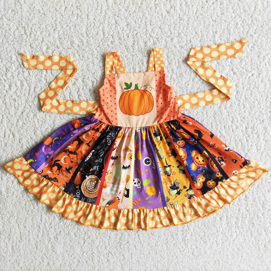 (Promotion) Sleeveless twirl dress pumpkin design B8-1