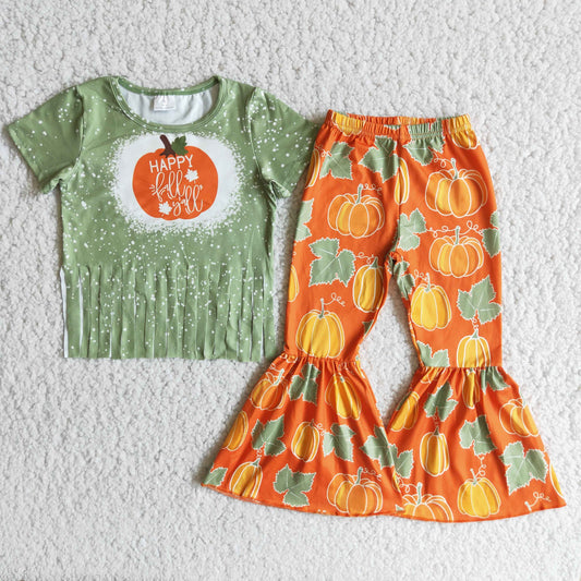 (Promotion) Short top and bell bottom pants pumpkin outfits   B10-13