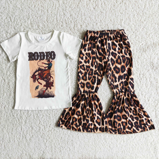 (Promotion)Girls rodeo leopard bell pants outfits  B8-13