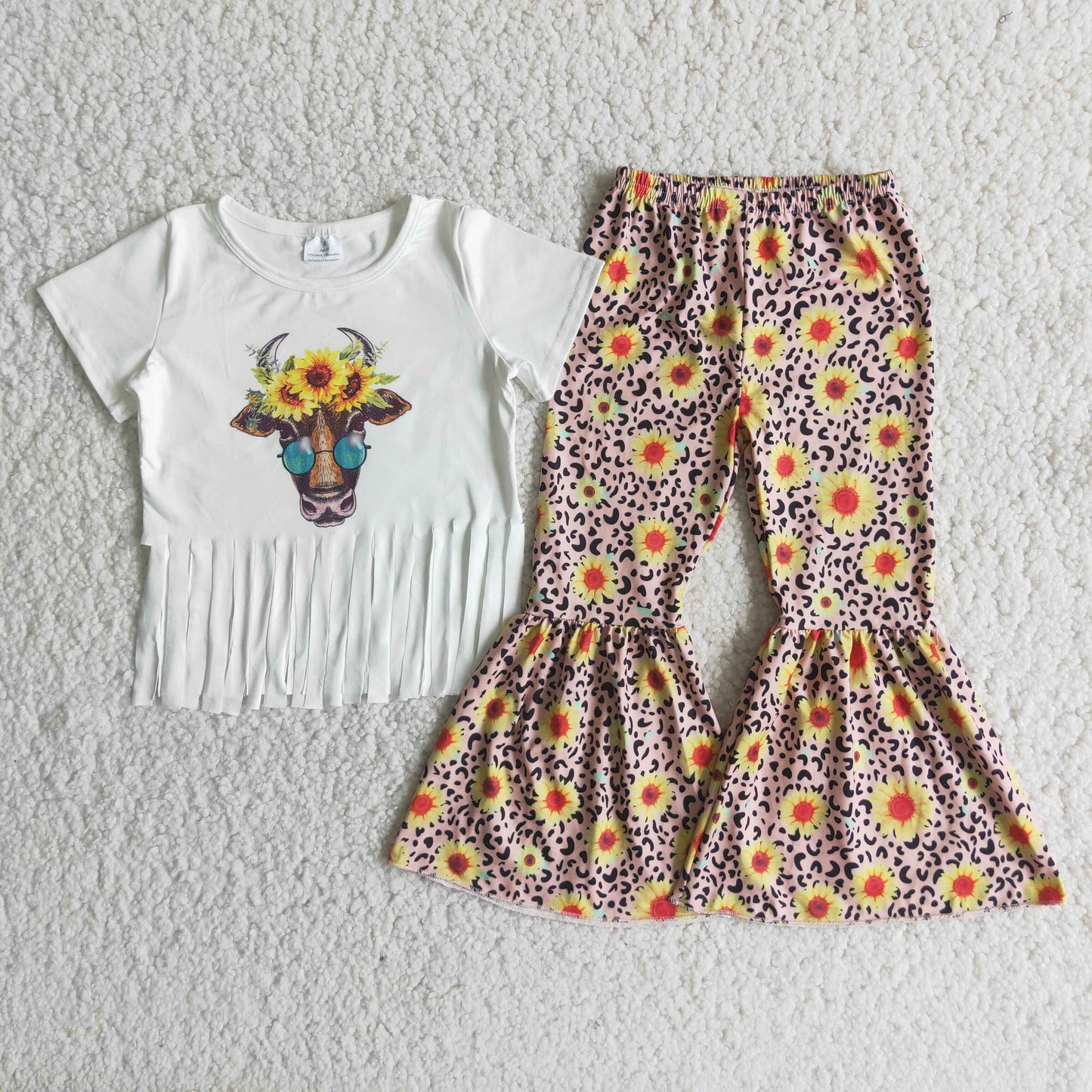 (Promotion) C4-2 Sunflowers cow tassels top bell bottom pants outfits