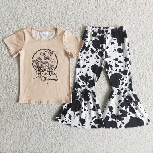 (Promotion)Not in the mooood cow print bell bottom pants outfits C4-13