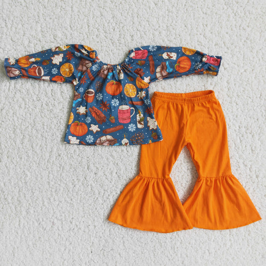 (Promotion) Long sleeve bell bottom pants pumpkin outfits    6 A2-29