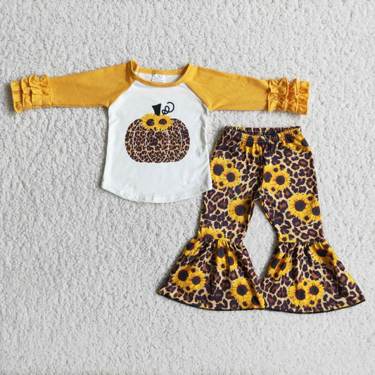 (Promotion) Sunflowers Leopard Pumpkin Bell Pants Girls Fall Outfits  6 A15-28