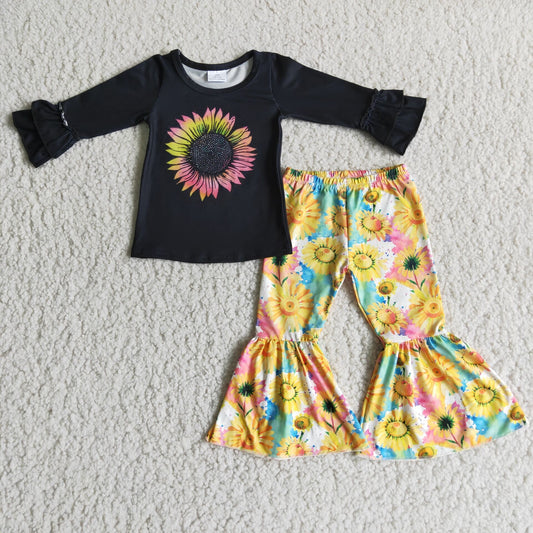 (Promotion) 6 A13-29 Sunflowers Bell Bottom Pants Girls Outfits