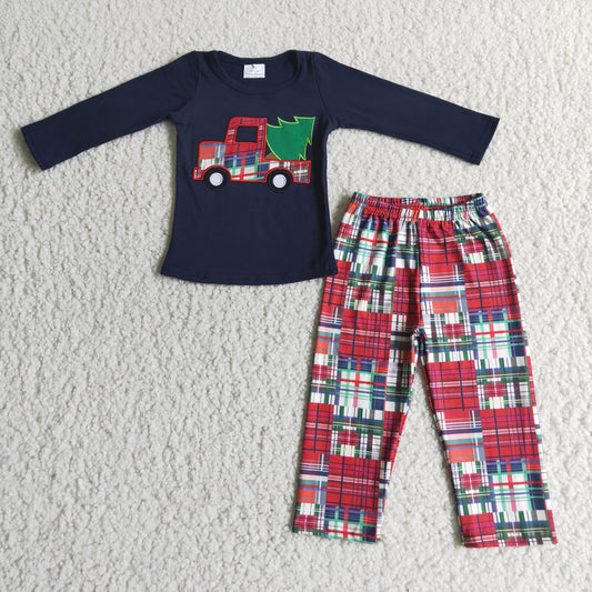 Boy's long sleeve pants Christmas embroideried outfits