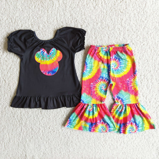 (Promotion)Short sleeve tie-dye bell bottom pants outfits A3-10