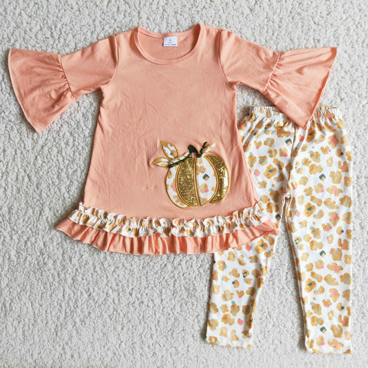 Short sleeve legging pants pumpkin embroideried outfits      6 A9-30