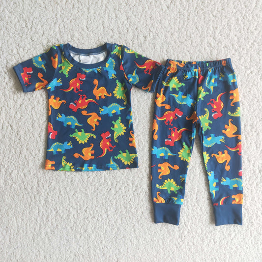 Boys short sleeved dinosaur print pajamas  E2-29