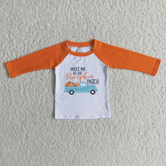 (Promotion) Long sleeve boys pumpkin truck Tee shirts top  6 A11-17