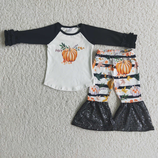 (Promotion) Long sleeve bell sequin ruffle pants pumpkin outfits   6 A20-29