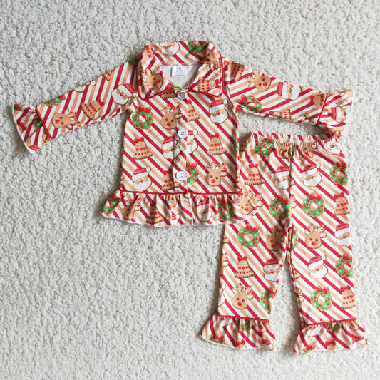 (Promotion)Girls long sleeve Christmas pajamas   6 A23-18